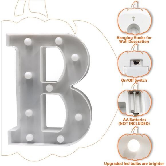 Halloween Decorations, BOO Lights Up Letters 8.7in BOO LED Marquee Sign, 3D Bats - Picture 4 of 8